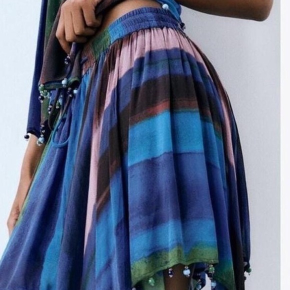 NEW| ZARA Handkerchief Boho Gypsy Beaded Hem Mini Skirt - Picture 6 of 9
